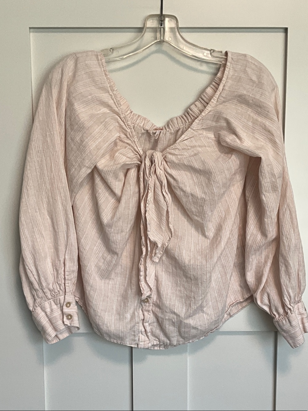 Free People Blush Pink Tie-Front Peasant Blouse